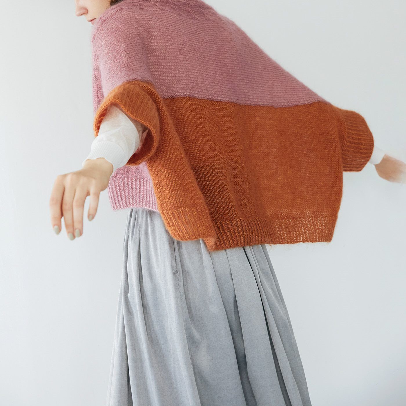 ROWAN × amuhibi はじめてさんの「着るもの」シリーズ ふんわりカーディガン〈ピンクと金茶〉【送料無料】