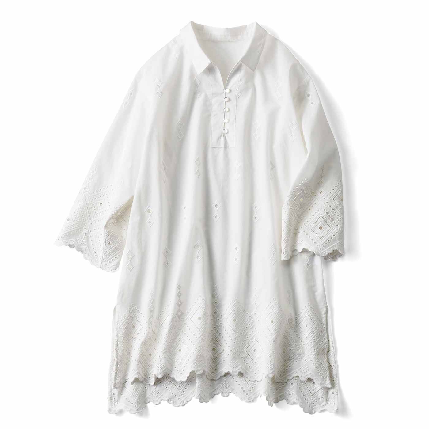 リブ イン コンフォート 贅沢(ぜいたく)刺しゅうたっぷりで心躍る スカラップレースチュニック〈ホワイト〉【送料無料】