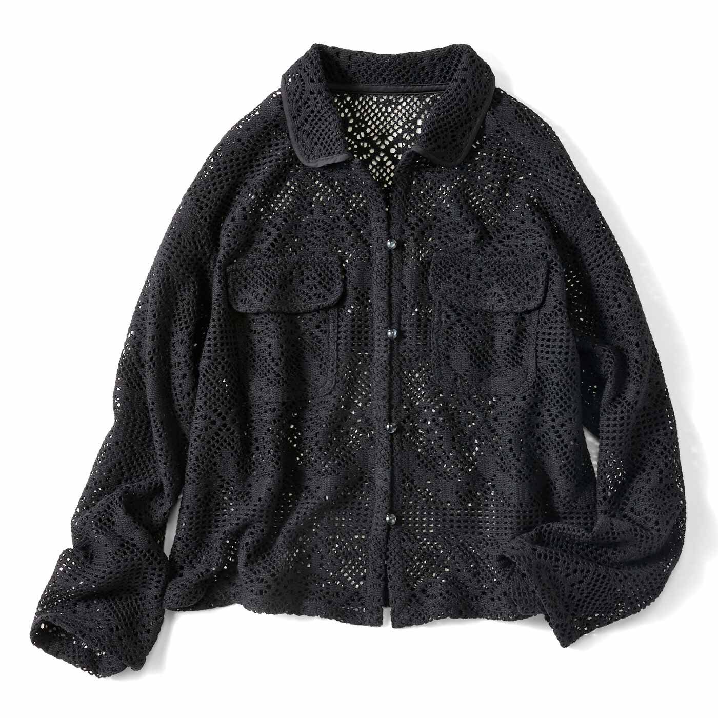 リブ イン コンフォート くぼっちとコラボ 大人の華やぎレースシャツジャケット〈ブラック〉【送料無料】