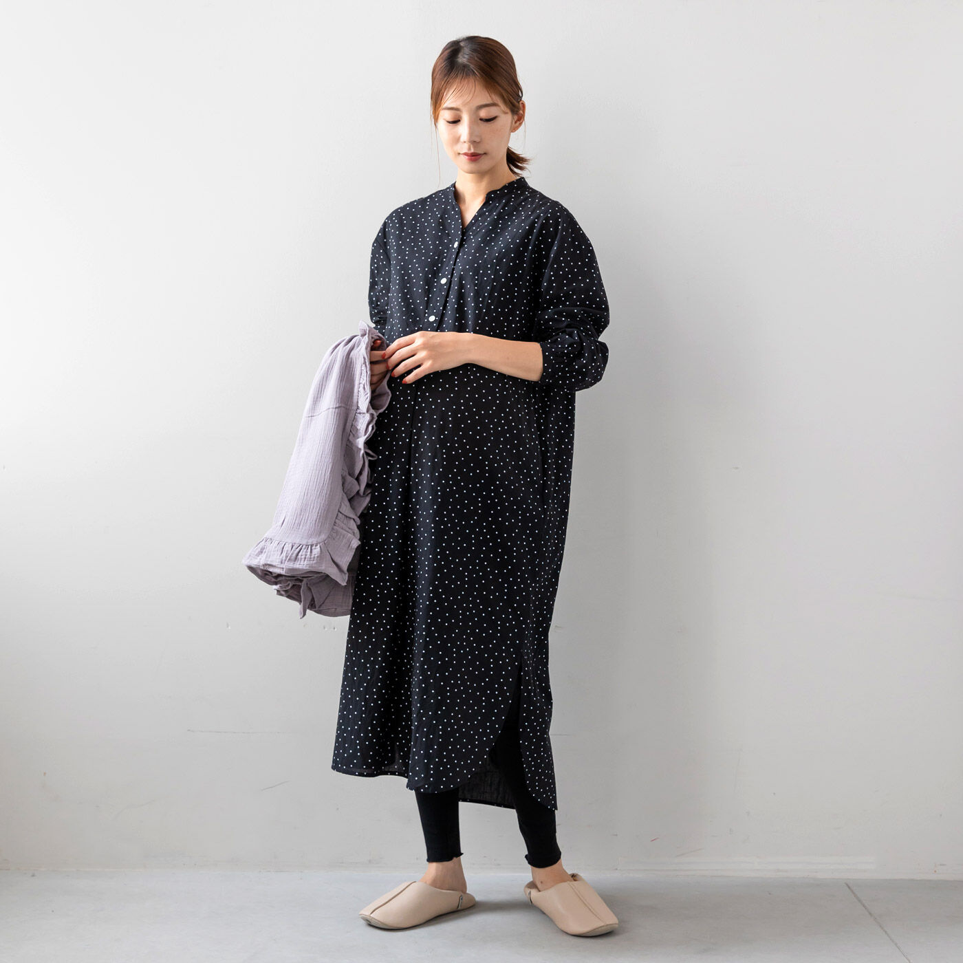 Moredde マタニティから産後も使える ママによりそうワンピースパジャマ〈ドット〉【送料無料】