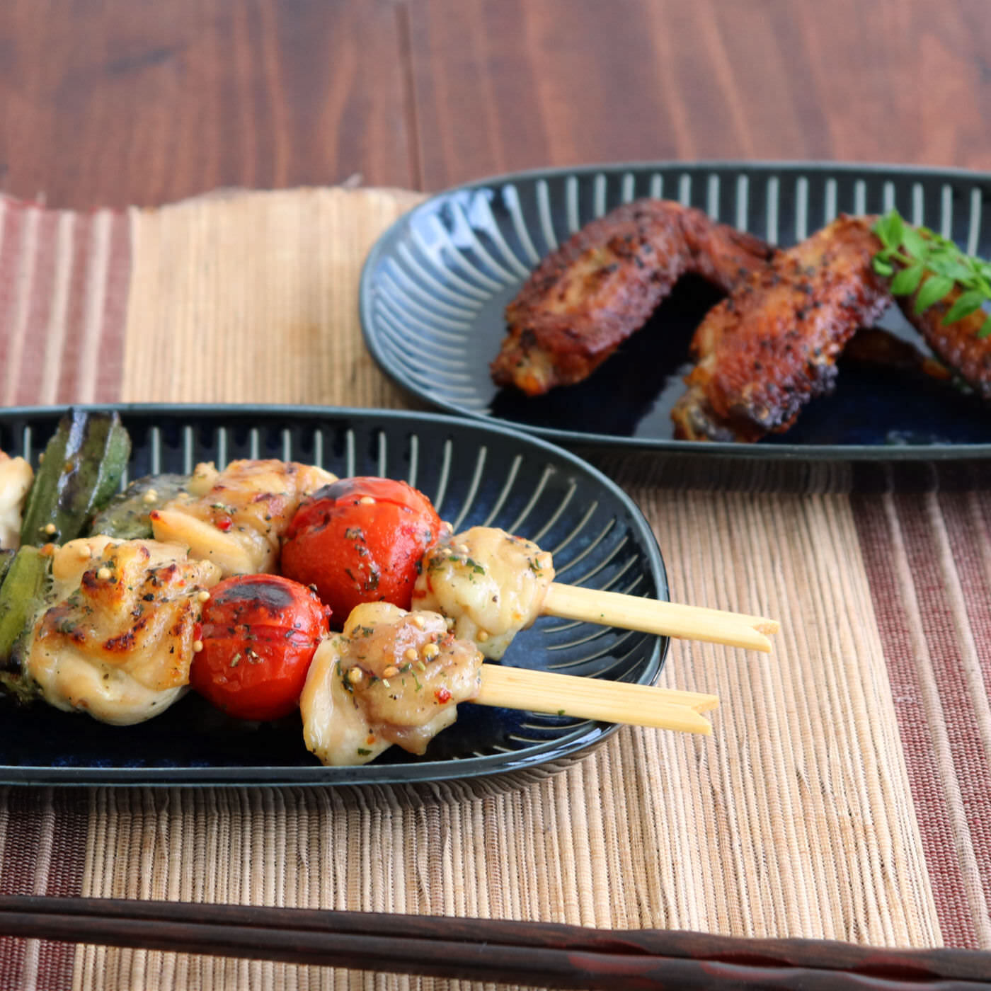 ハンプやデニムみたいな だ円の串皿 2枚セット【送料: 450円+税】