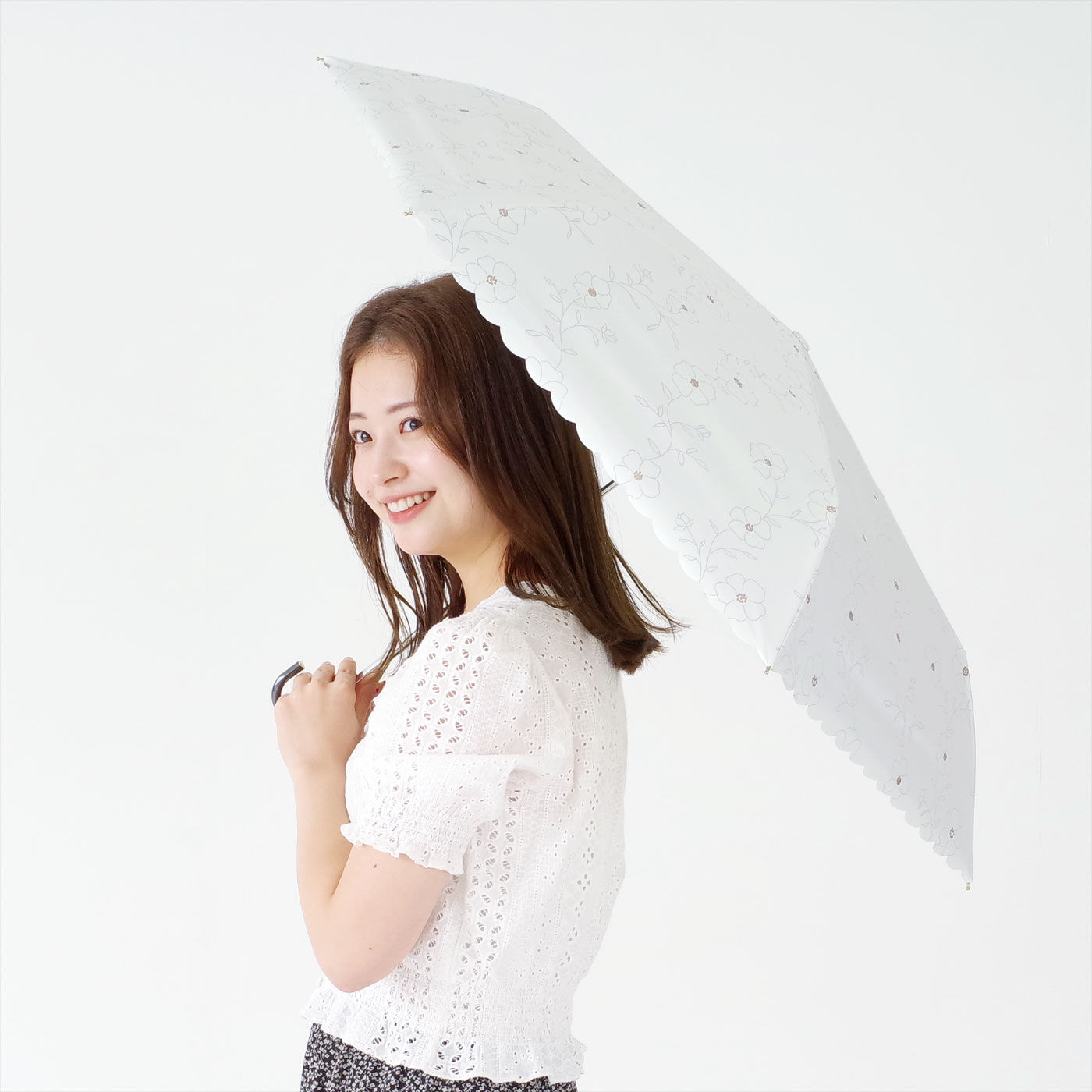 携帯に便利 折りたたみ晴雨兼用日傘 ラインフラワー【送料無料】