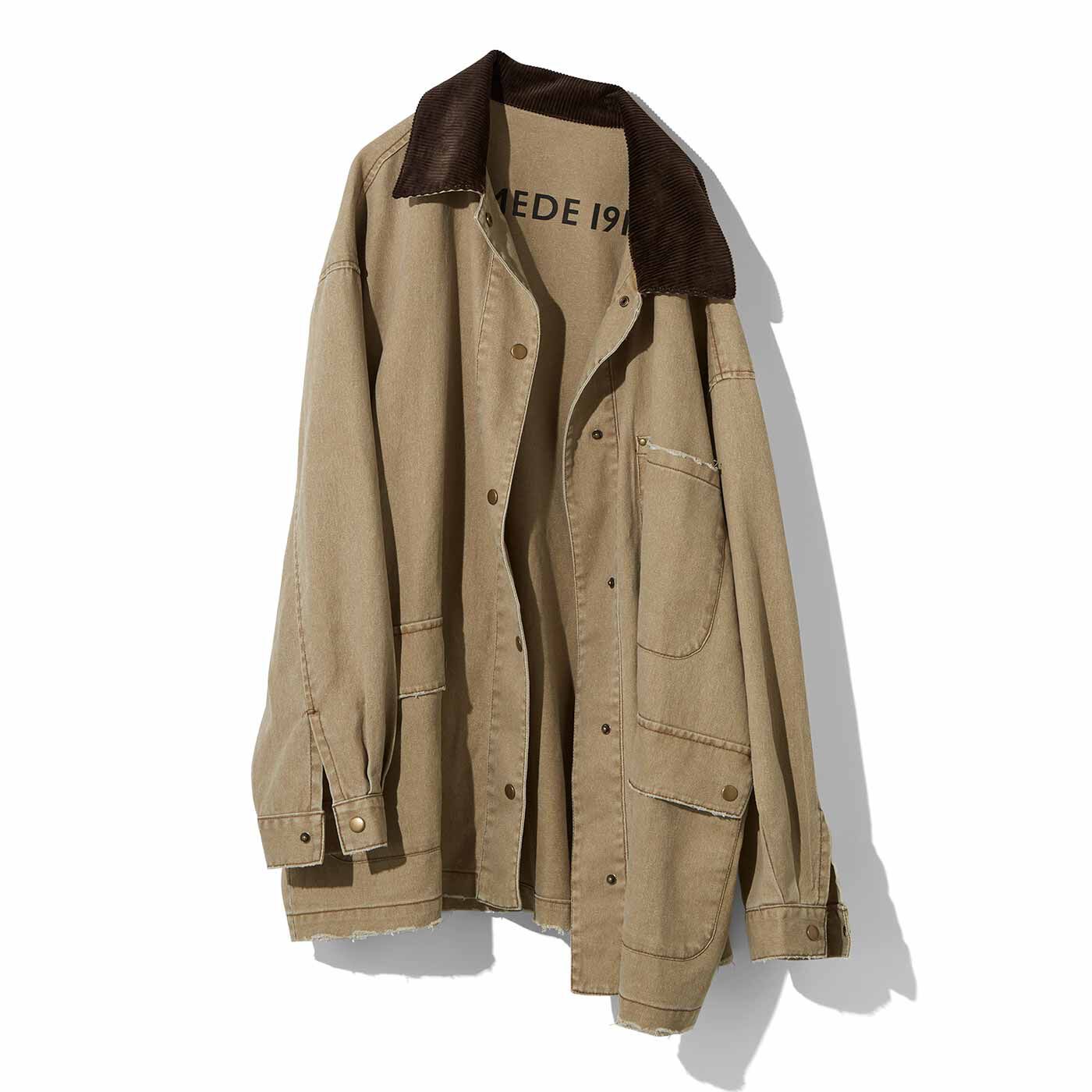 MEDE19F 古着屋でみつけたような オーバーサイズデニムワークジャケット〈サンドブラウン〉【送料無料】