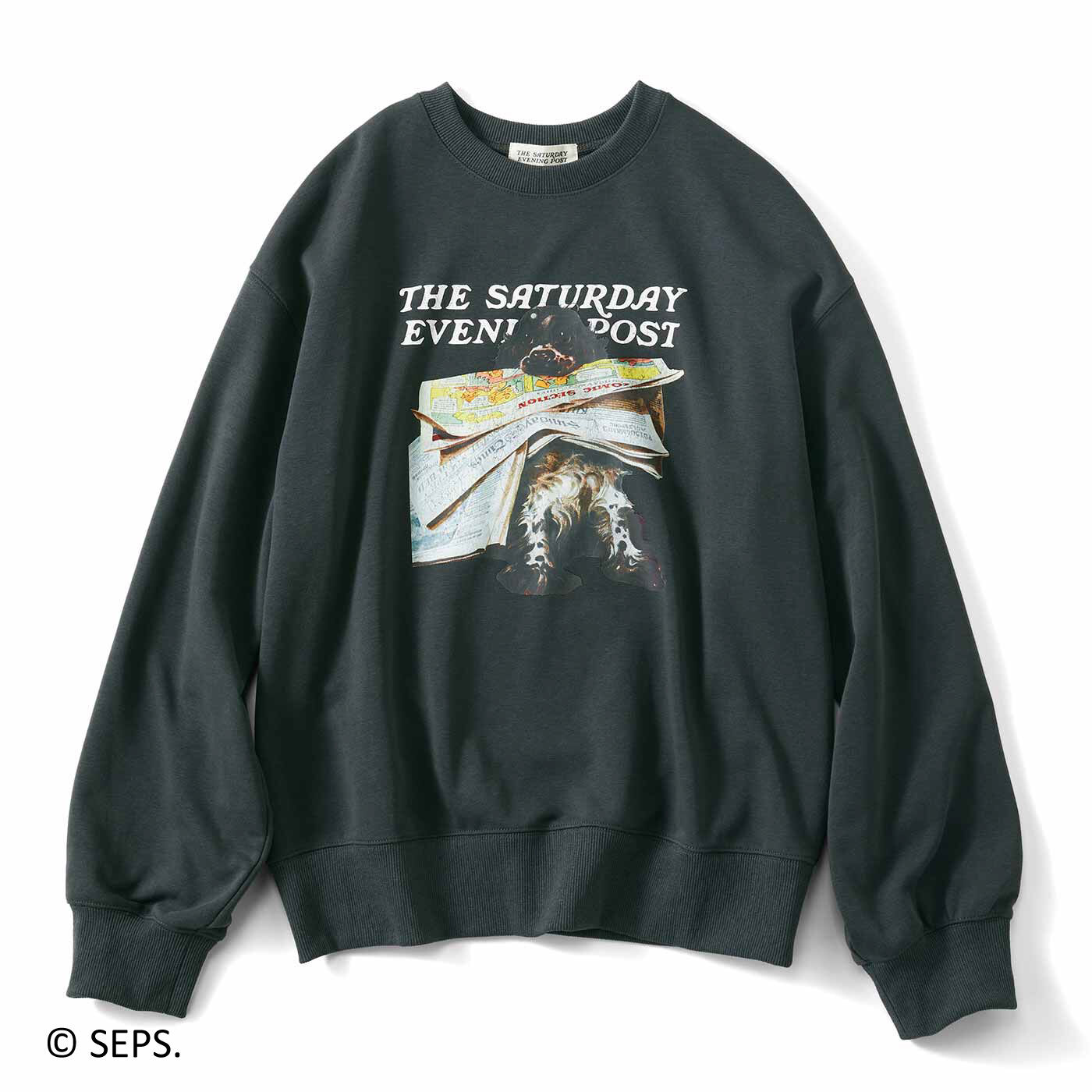 THREE FIFTY STANDARD Saturday Evening Post ヴィンテージライクプリントトレーナー〈チャコールグレー〉【送料無料】