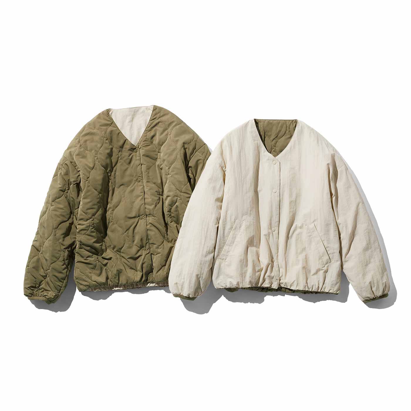 THREE FIFTY STANDARD リバーシブル中わたキルトジャケット〈アイボリー×カーキ〉【送料無料】