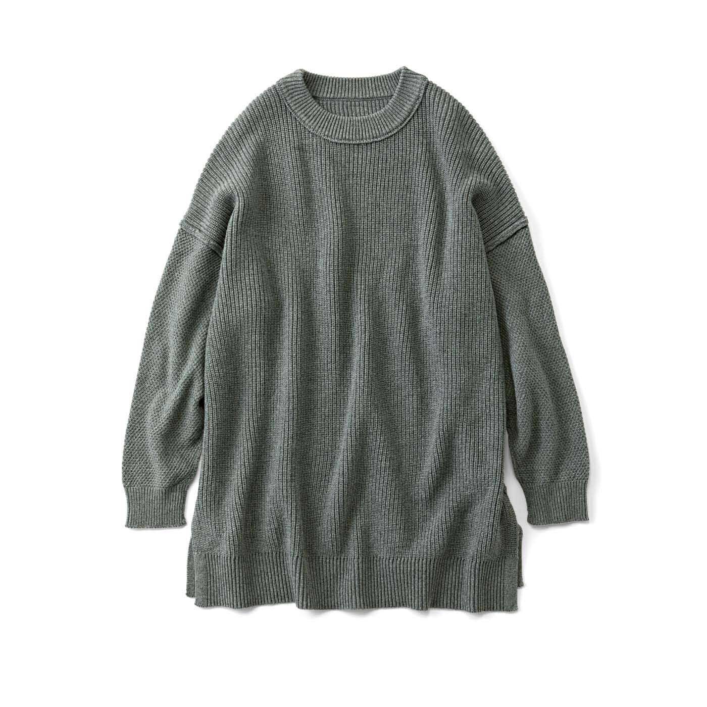 リブ イン コンフォート ちくちくしにくいコットン100%ニットの袖切り替えクルーネックニット【おはだが気になるみんなへ】【送料無料】