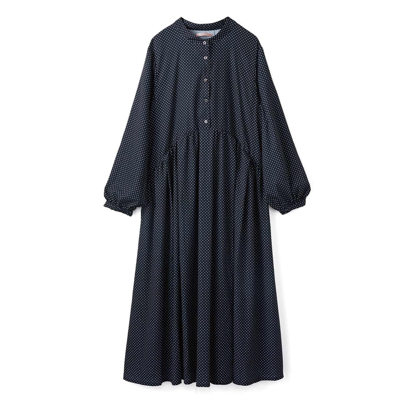 フェリシモプチ【低身長×多サイズ展開】ロング丈でもすっきり見えるドットプリントワンピース〈ネイビー〉【送料無料】