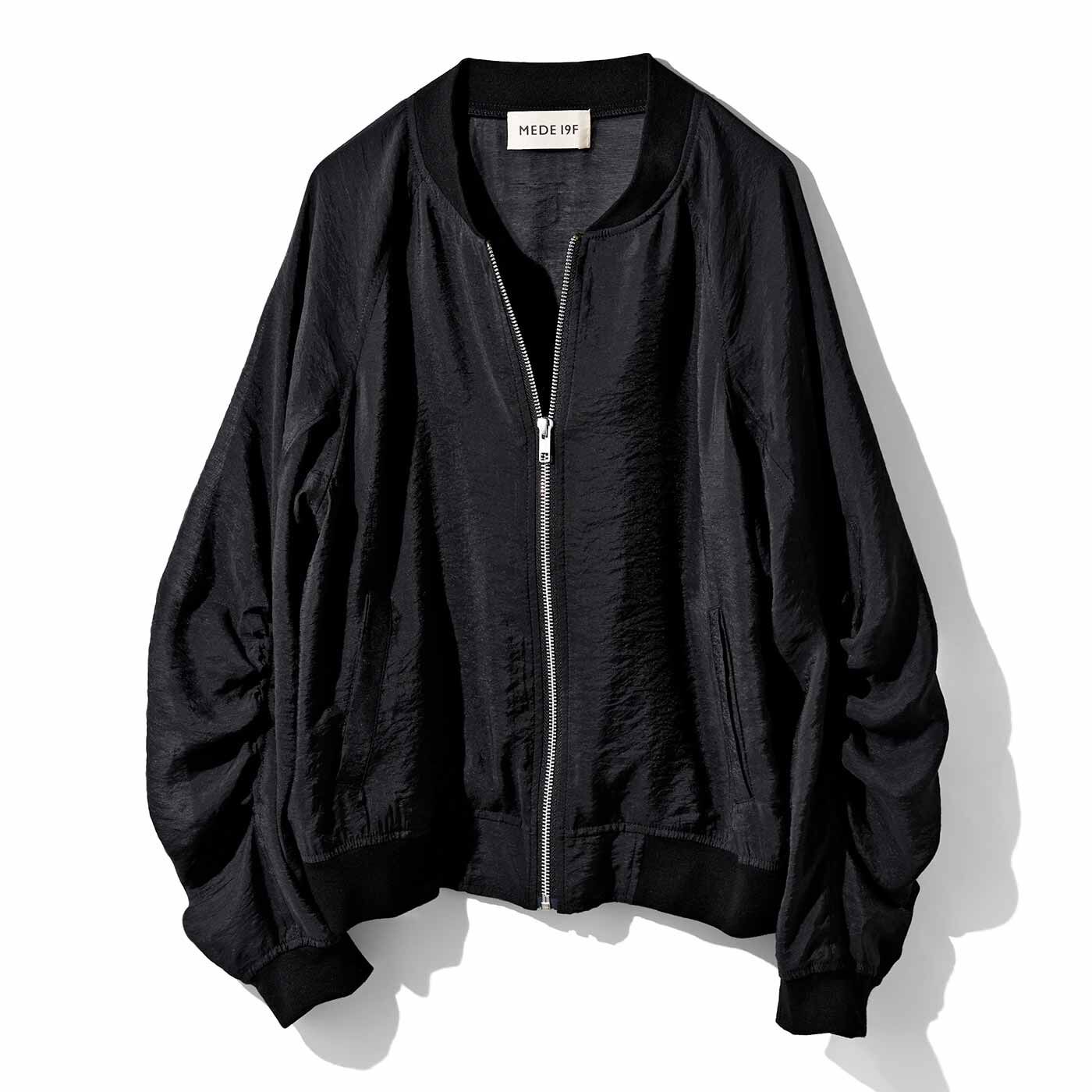 MEDE19F ギャザースリーブ シアーブルゾン〈ブラック〉【送料無料】