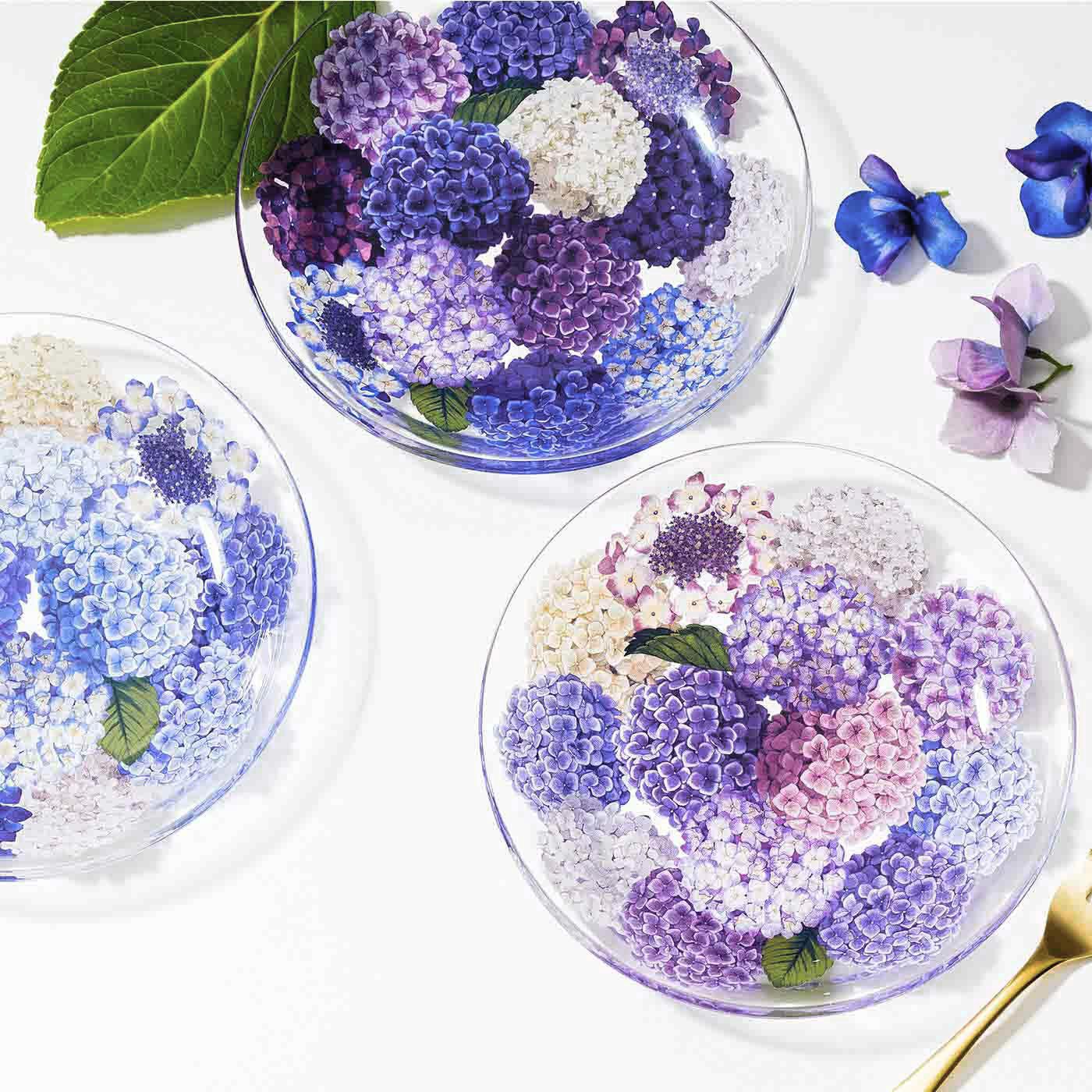 たゆたう花手水紫陽花のガラスプレート
