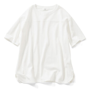 【コーデ買いキャンペーン】IEDIT[イディット] 小森美穂子さんコラボ コットン素材のフットボール風Tシャツ〈ホワイト〉