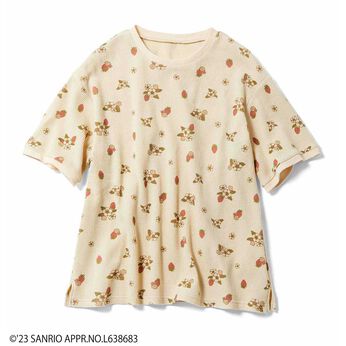 サンリオキャラクターコラボ お花模様のコットンワッフルTシャツ〈みんなのたあ坊〉