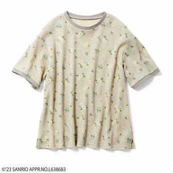 サンリオキャラクターコラボ お花模様のコットンワッフルTシャツ〈ハンギョドン〉