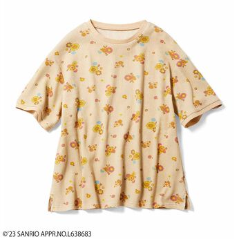サンリオキャラクターコラボ お花模様のコットンワッフルTシャツ〈ゴロピカドン〉