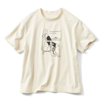 THREE FIFTY STANDARD×SHOKO TAKAHASHIコラボ Girl ＆ Dog Tシャツ〈ライトベージュ〉
