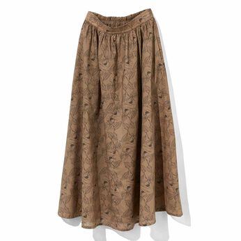 牧野植物園×IEDIT[イディット]コラボ ヤブツバキの総柄スカート〈カーキブラウン〉