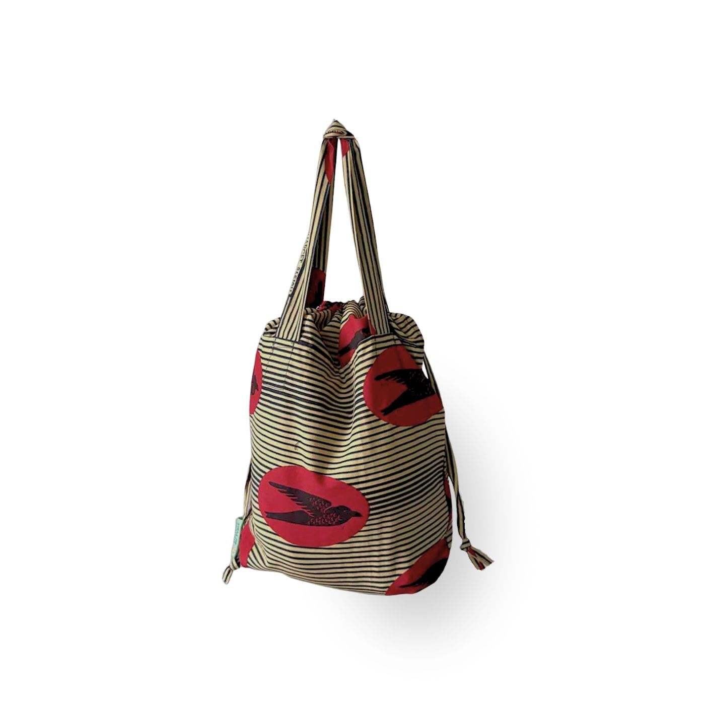 マリでつくられたアフリカンプリントのパーニュ布きんちゃくバッグ 〈ツバメ〉Ｓサイズ