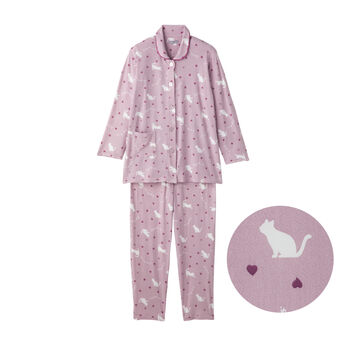 タテヨコのびのびストレッチパジャマ〈ネコシルエット ピンク〉