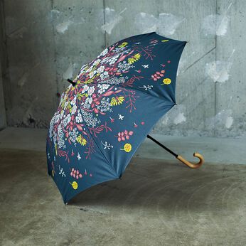 el:ment×山本祐布子 お花のブーケが舞い落ちる 熟練の傘職人さんが作る晴雨兼用傘〈ストーンネイビー〉