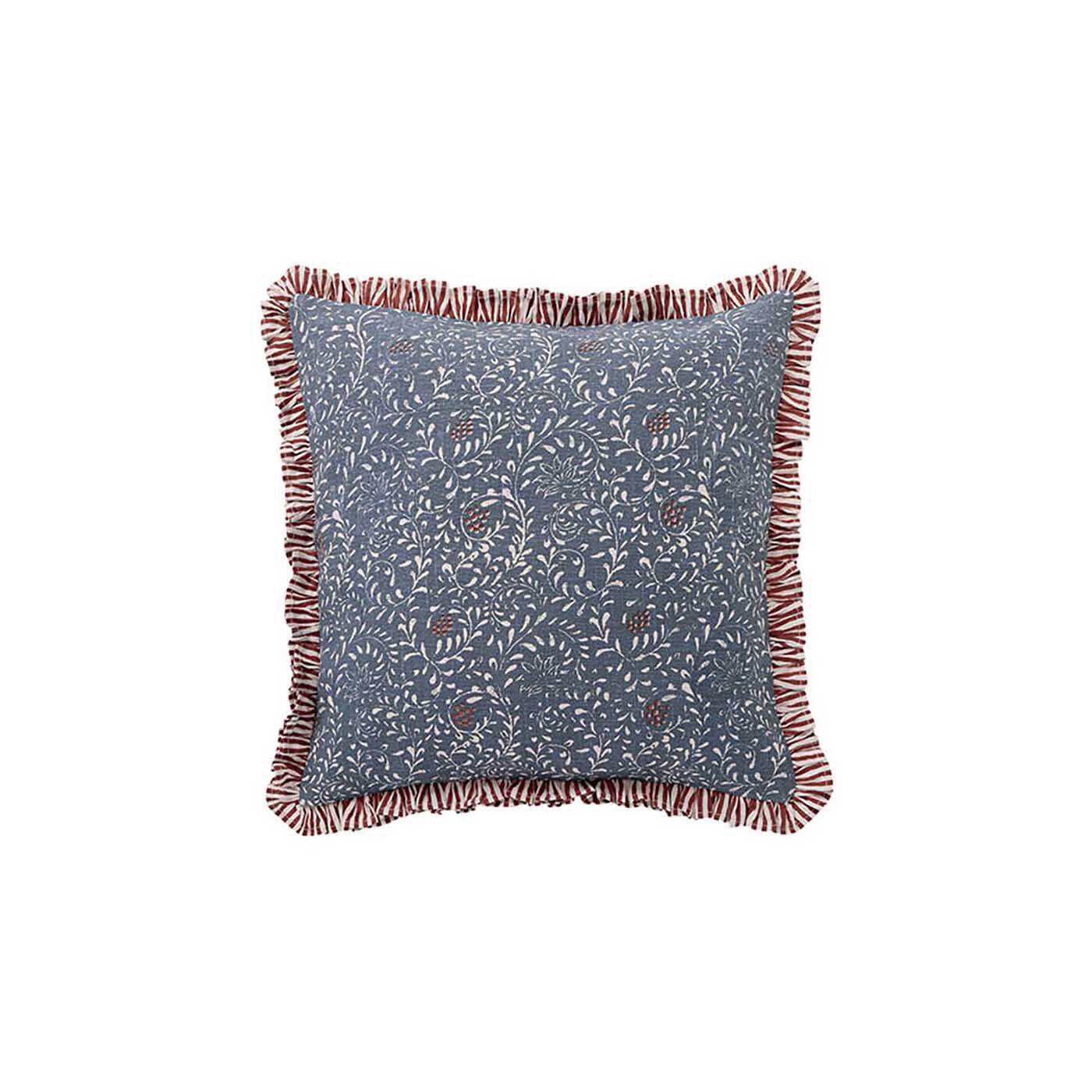 インドの風感じるスラブコットンのクッションカバー〈ブルー〉