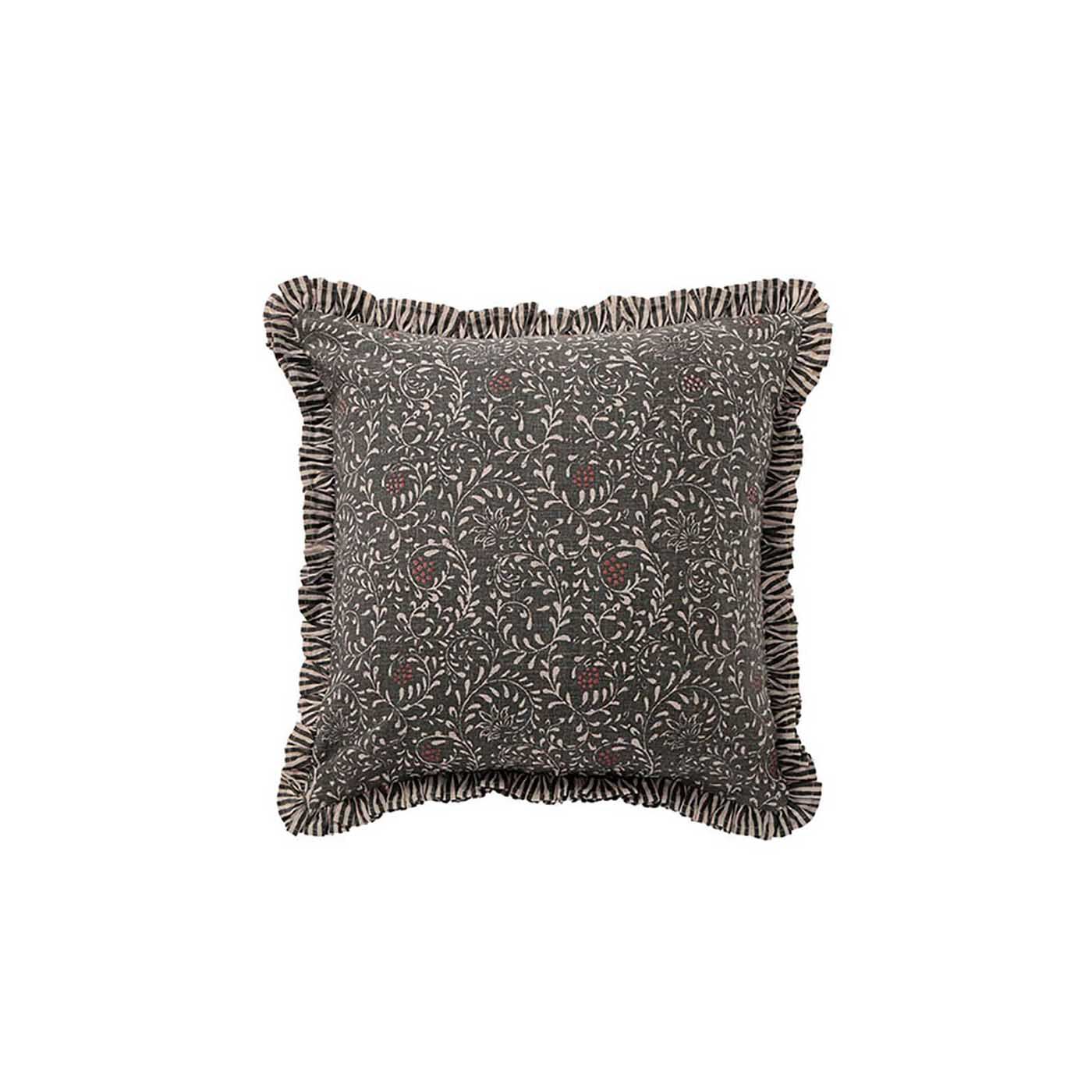 インドの風感じるスラブコットンのクッションカバー〈チャコールグレー〉