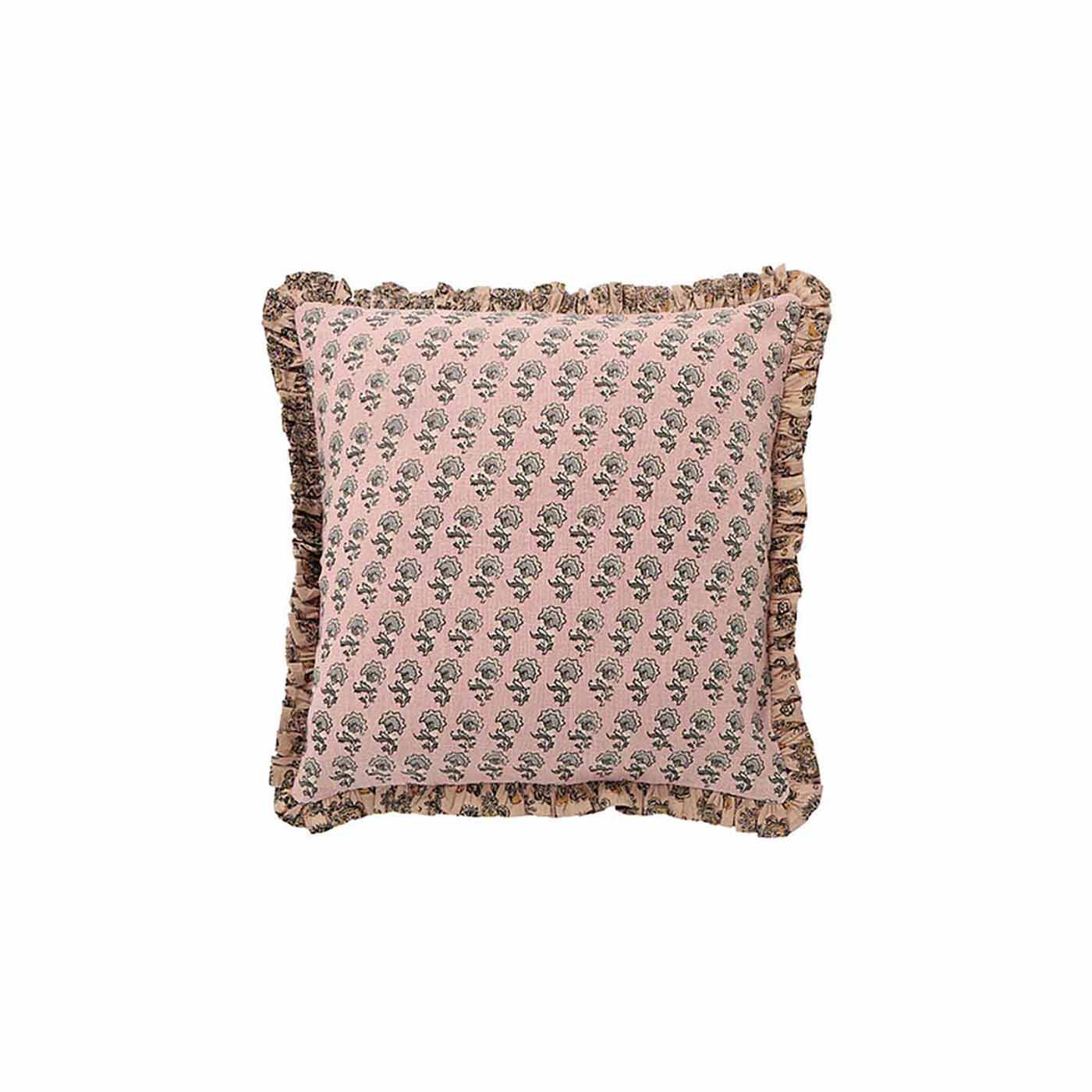 インドの風感じるスラブコットンのクッションカバー〈ピンク〉