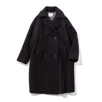IEDIT[イディット] スライバーニット素材で軽くて暖か ゆるっと着こなす新鮮ロング丈Pコート〈ブラック〉