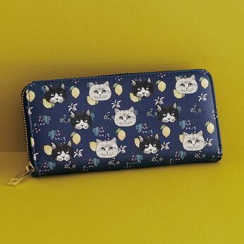 nemunoki paper item×猫部 猫と実りのシックな長財布〈ブドウとレモン〉