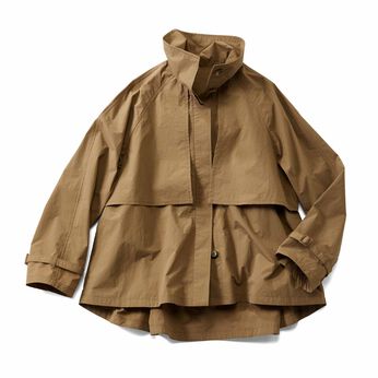 IEDIT[イディット] 牧野紗弥さんコラボ 撥水（はっすい）加工素材がうれしい ハーフ丈スタンドカラートレンチ風デザインコート