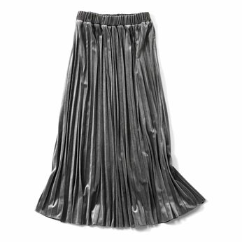 IEDIT[イディット] つややかな光沢が上品な ベロアプリーツスカート〈シルバーグレー〉