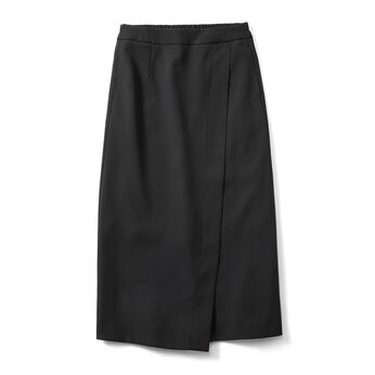 【3～10日でお届け】IEDIT[イディット] 伸びやかなダブルクロス素材のフロント切り替えIラインスカート〈ブラック〉