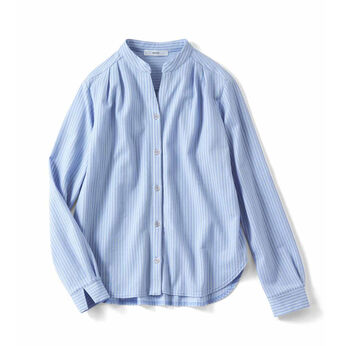 IEDIT[イディット] 抗菌防臭がうれしい きちんとシャツ見えして伸びやかな 美ノビシャツブラウス〈ブルー〉