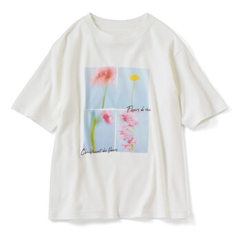 リブ イン コンフォート×plantica コットン100％がうれしい 花咲くフォトTシャツ〈ホワイト〉