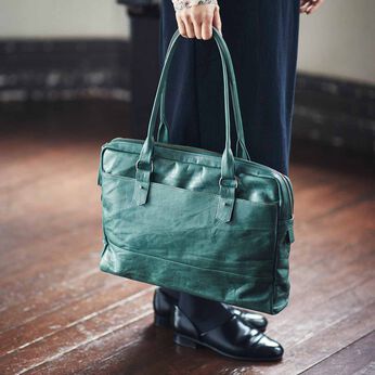 鞄デザイナーと作った 職人本革のブリーフバッグ〈ブリリアントターコイズ〉[本革 鞄：日本製]