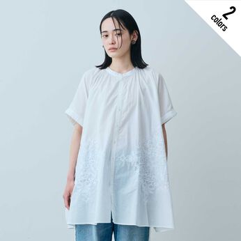 MEDE19F 〈SELECT〉AAYUSHI ミルコットンボイルエンブロイダリーチュニックシャツ